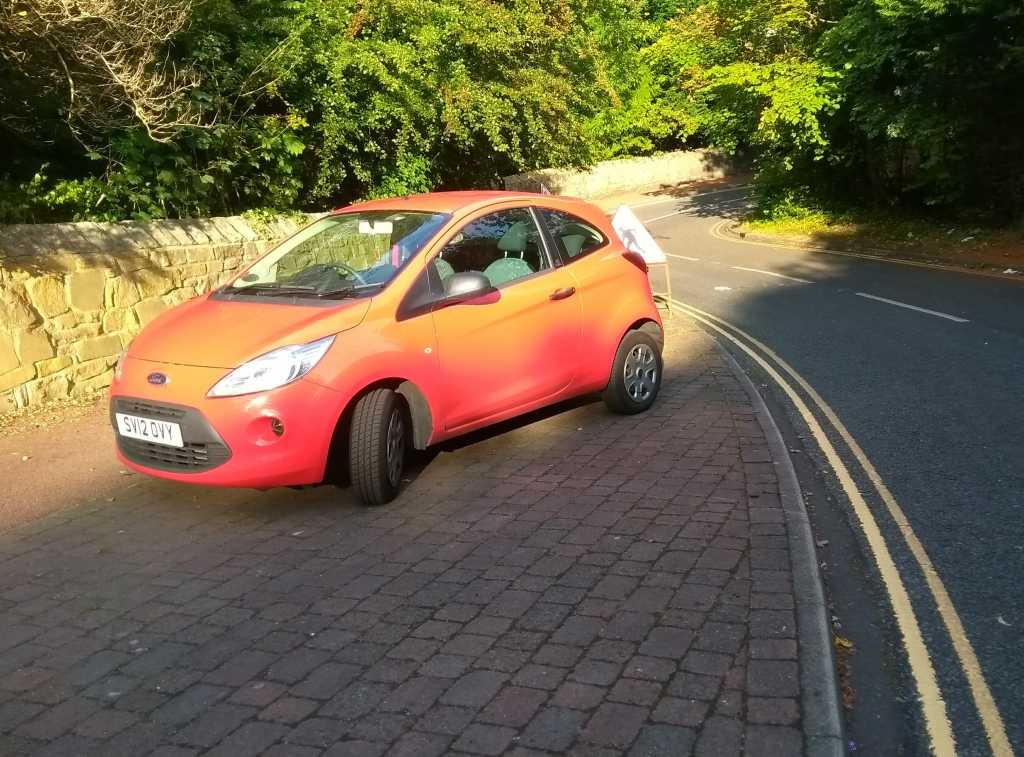 SV12 OVY displaying Inconsiderate Parking